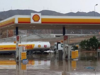flooded petrol station