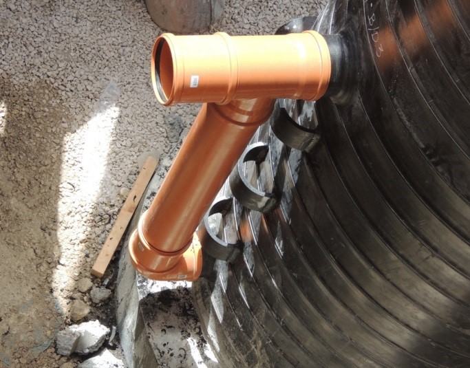 Figure 11: Krah HDPE Manhole – External Backdrop Connection with Grip Rings